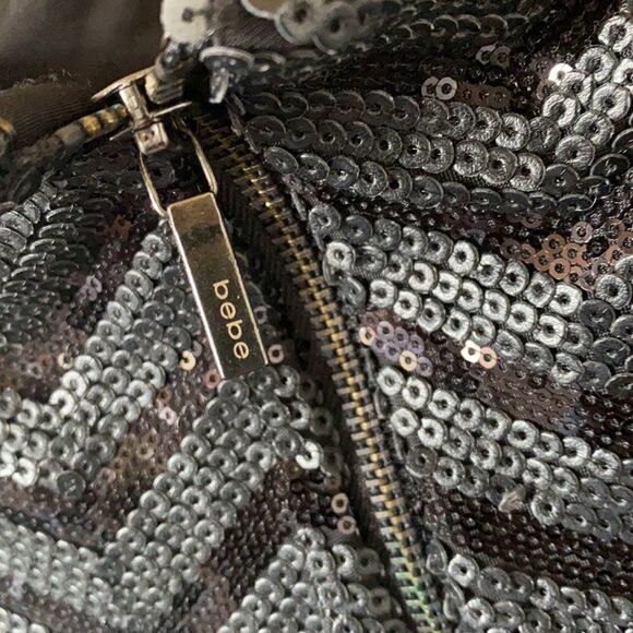 Bebe Black Sequence Dress with Side Ruffles - Picture 9 of 10